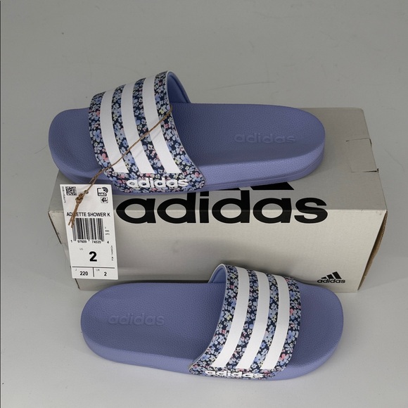adidas Other - Adidas Adilette Shower K Slides Floral Purple Kids Size 2 | IH2720 w/ Box NWT